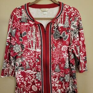CJ Banks Red Winter Design Cardigan
